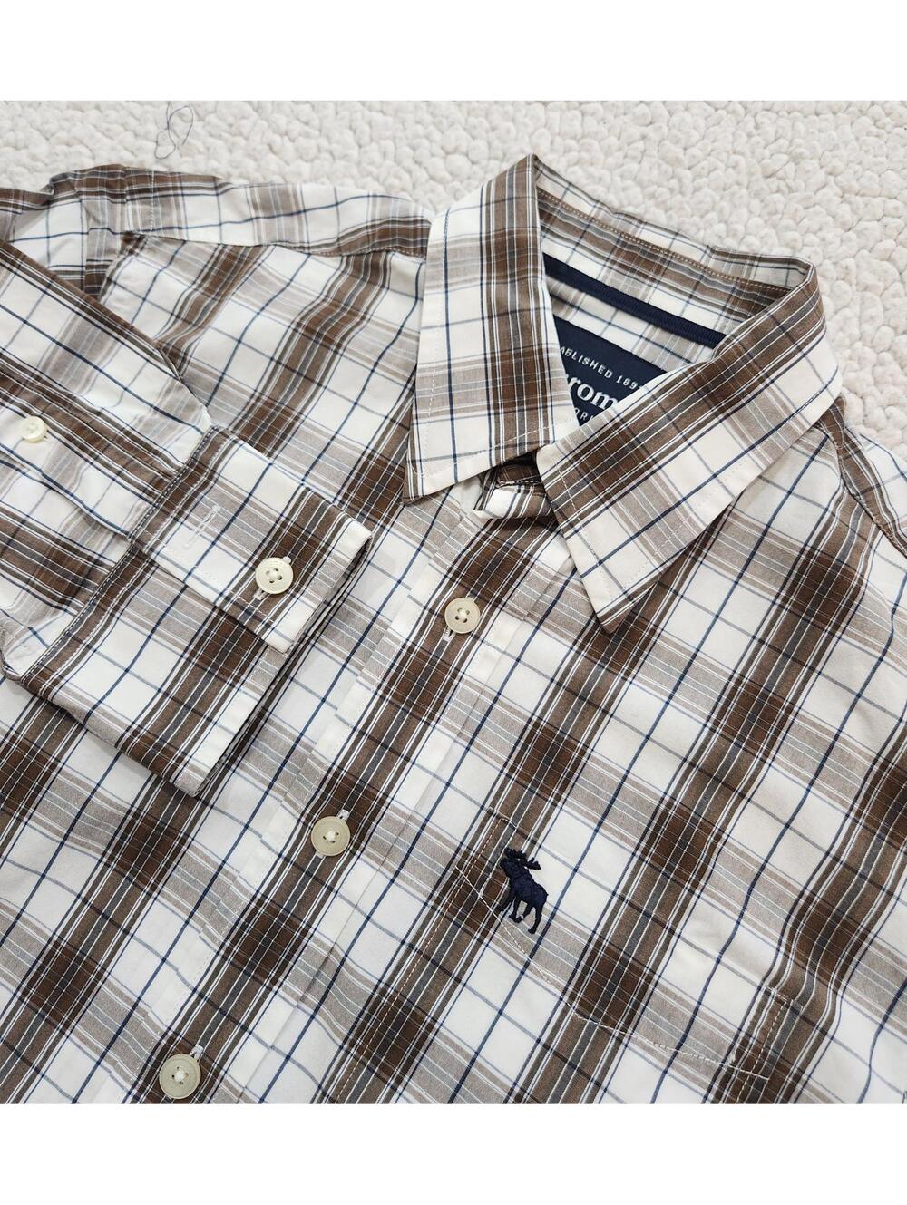 Abercrombie & Fitch Men's Brown and White Plaid Button-Up Shirt XL Please read